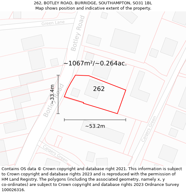 262, BOTLEY ROAD, BURRIDGE, SOUTHAMPTON, SO31 1BL: Plot and title map