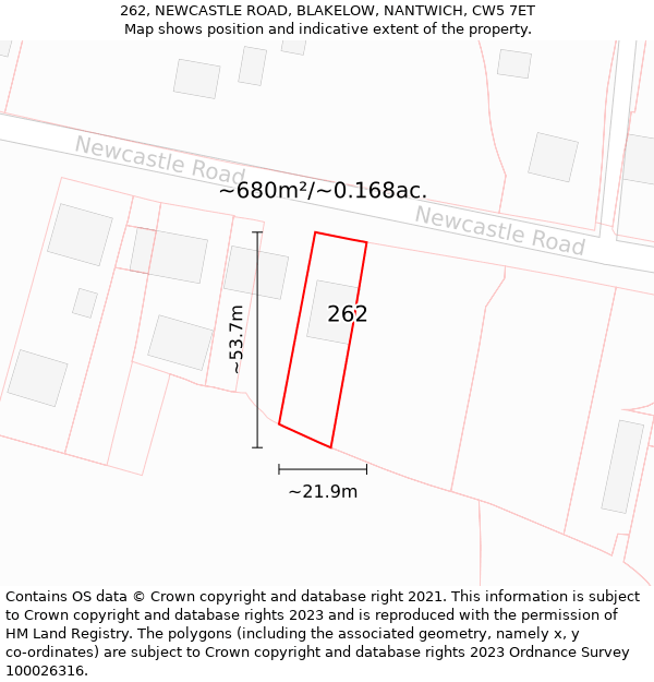 262, NEWCASTLE ROAD, BLAKELOW, NANTWICH, CW5 7ET: Plot and title map