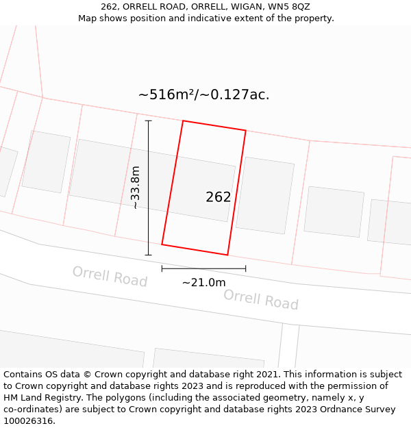 262, ORRELL ROAD, ORRELL, WIGAN, WN5 8QZ: Plot and title map