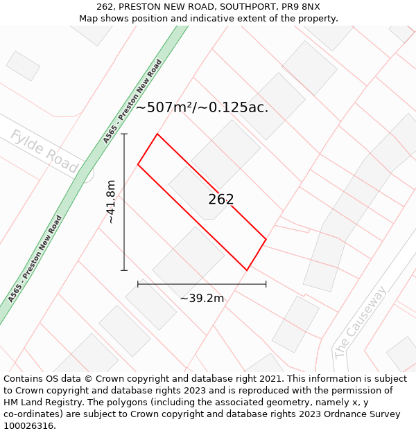 262, PRESTON NEW ROAD, SOUTHPORT, PR9 8NX: Plot and title map