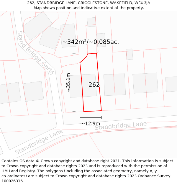 262, STANDBRIDGE LANE, CRIGGLESTONE, WAKEFIELD, WF4 3JA: Plot and title map