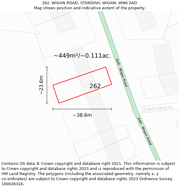 262, WIGAN ROAD, STANDISH, WIGAN, WN6 0AD: Plot and title map