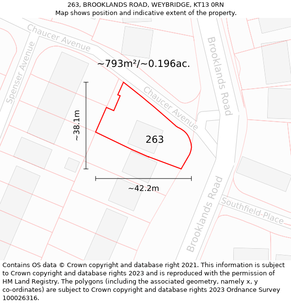 263, BROOKLANDS ROAD, WEYBRIDGE, KT13 0RN: Plot and title map