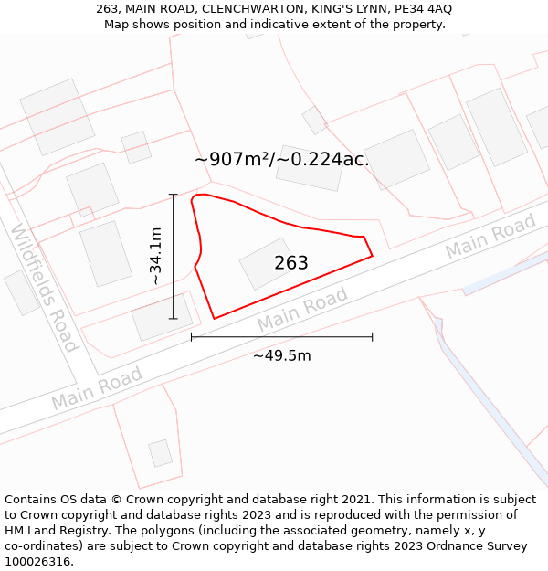 263, MAIN ROAD, CLENCHWARTON, KING'S LYNN, PE34 4AQ: Plot and title map