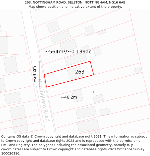 263, NOTTINGHAM ROAD, SELSTON, NOTTINGHAM, NG16 6AE: Plot and title map