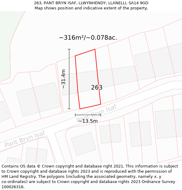 263, PANT BRYN ISAF, LLWYNHENDY, LLANELLI, SA14 9GD: Plot and title map