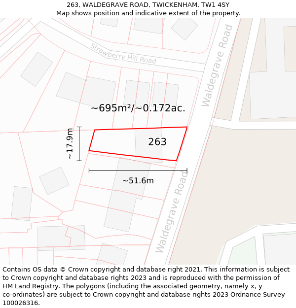 263, WALDEGRAVE ROAD, TWICKENHAM, TW1 4SY: Plot and title map