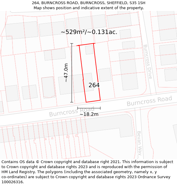 264, BURNCROSS ROAD, BURNCROSS, SHEFFIELD, S35 1SH: Plot and title map