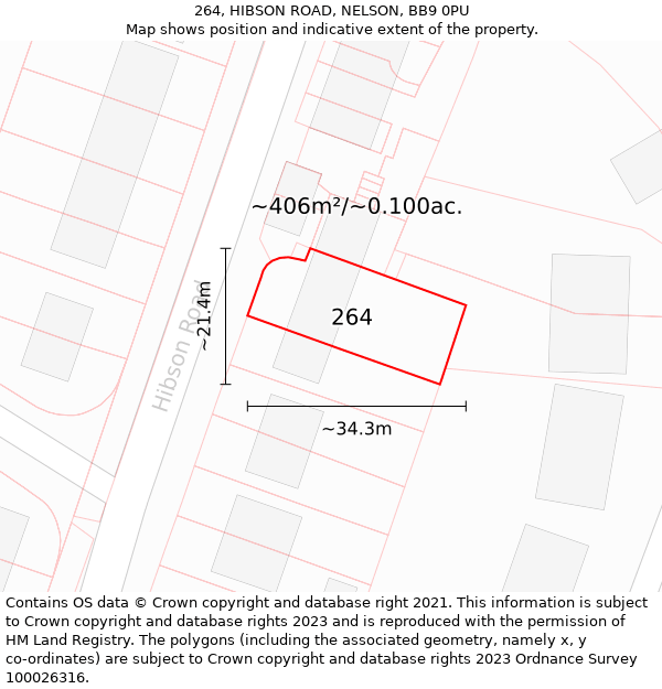 264, HIBSON ROAD, NELSON, BB9 0PU: Plot and title map
