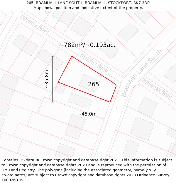 265, BRAMHALL LANE SOUTH, BRAMHALL, STOCKPORT, SK7 3DP: Plot and title map