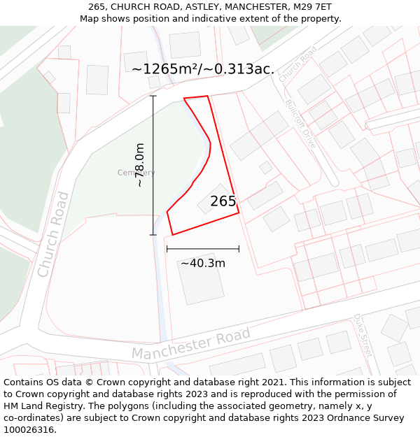 265, CHURCH ROAD, ASTLEY, MANCHESTER, M29 7ET: Plot and title map