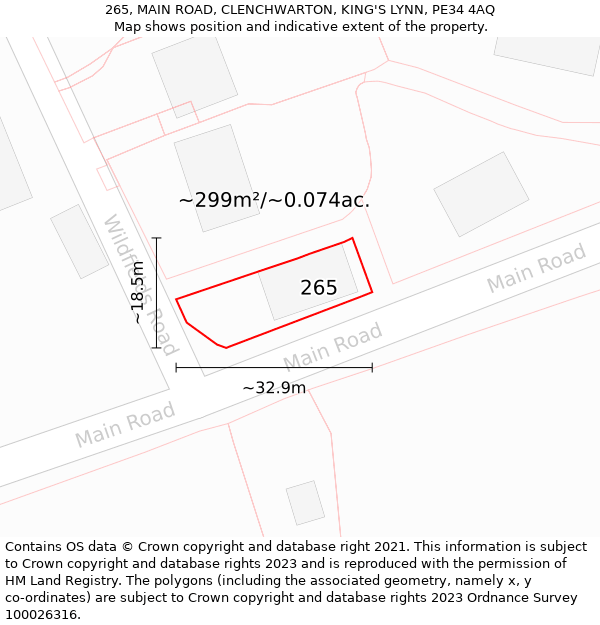 265, MAIN ROAD, CLENCHWARTON, KING'S LYNN, PE34 4AQ: Plot and title map