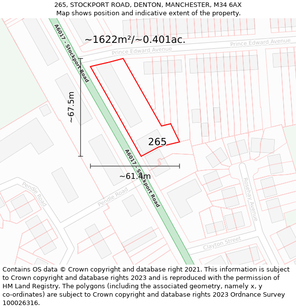 265, STOCKPORT ROAD, DENTON, MANCHESTER, M34 6AX: Plot and title map