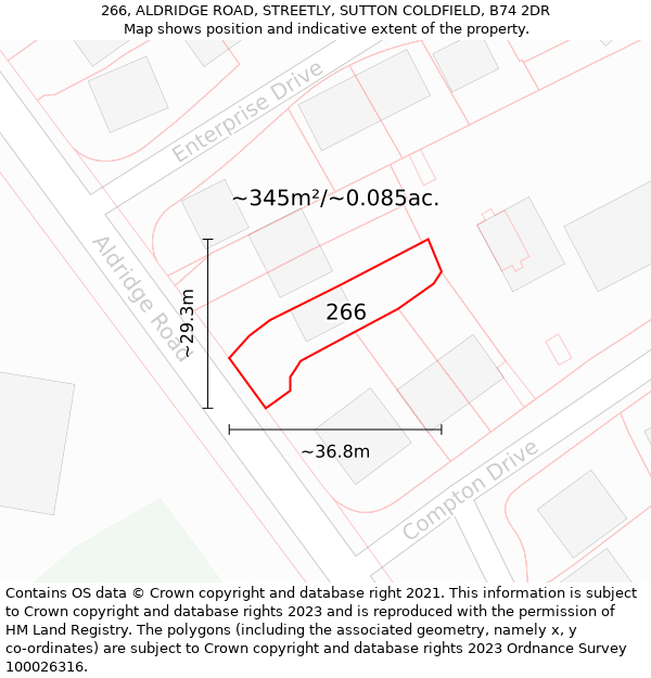 266, ALDRIDGE ROAD, STREETLY, SUTTON COLDFIELD, B74 2DR: Plot and title map