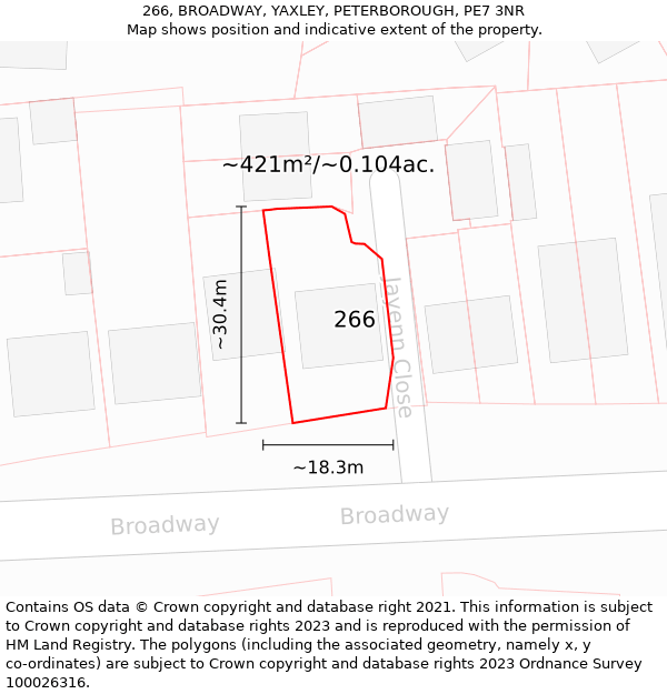 266, BROADWAY, YAXLEY, PETERBOROUGH, PE7 3NR: Plot and title map