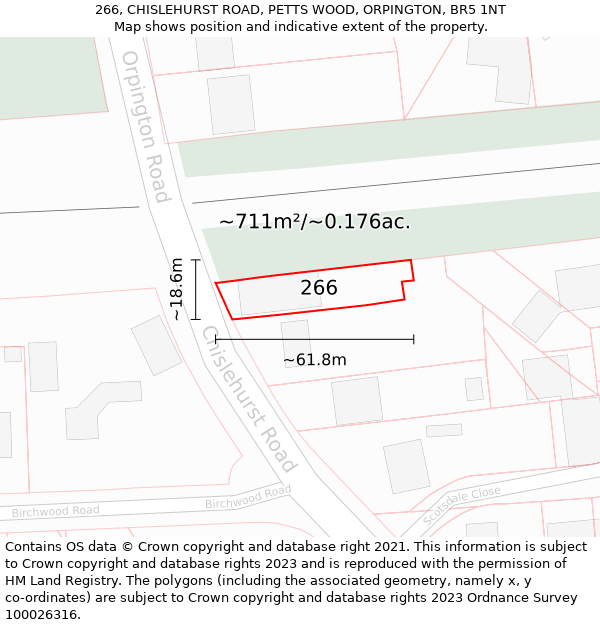 266, CHISLEHURST ROAD, PETTS WOOD, ORPINGTON, BR5 1NT: Plot and title map