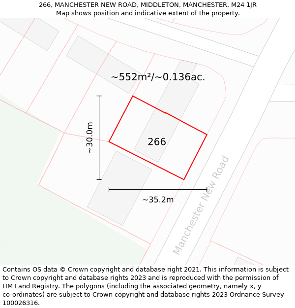 266, MANCHESTER NEW ROAD, MIDDLETON, MANCHESTER, M24 1JR: Plot and title map