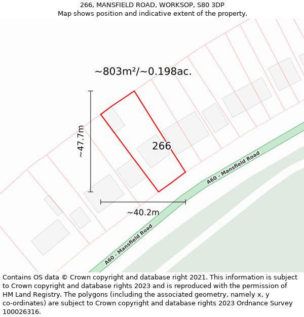 266, MANSFIELD ROAD, WORKSOP, S80 3DP: Plot and title map