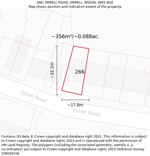 266, ORRELL ROAD, ORRELL, WIGAN, WN5 8QZ: Plot and title map