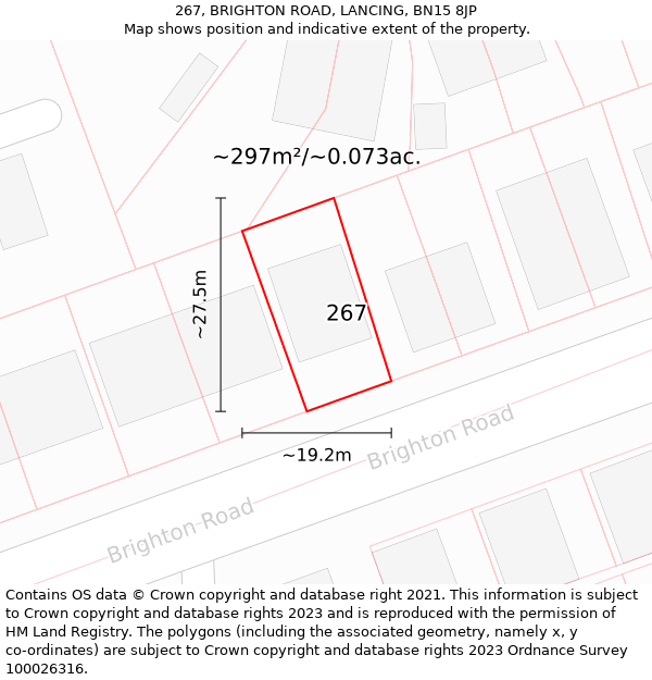 267, BRIGHTON ROAD, LANCING, BN15 8JP: Plot and title map