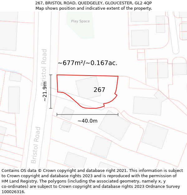 267, BRISTOL ROAD, QUEDGELEY, GLOUCESTER, GL2 4QP: Plot and title map