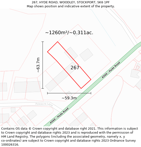 267, HYDE ROAD, WOODLEY, STOCKPORT, SK6 1PF: Plot and title map