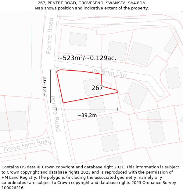 267, PENTRE ROAD, GROVESEND, SWANSEA, SA4 8DA: Plot and title map