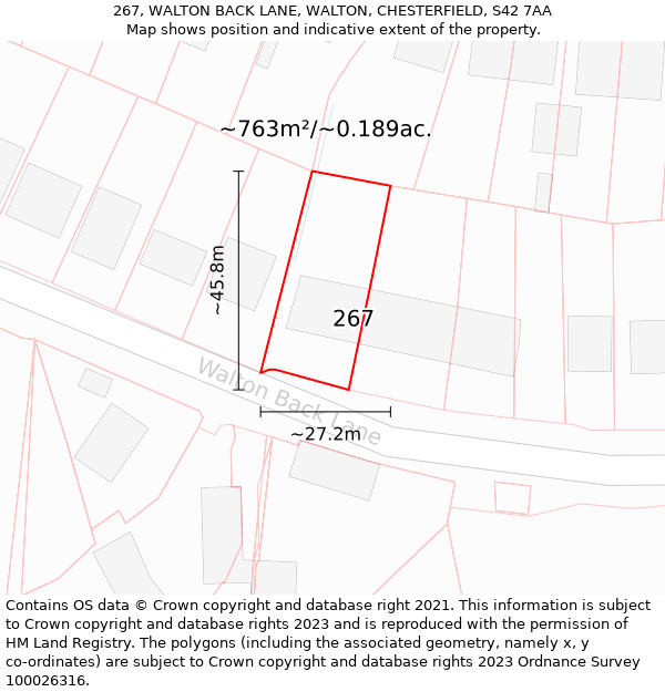 267, WALTON BACK LANE, WALTON, CHESTERFIELD, S42 7AA: Plot and title map