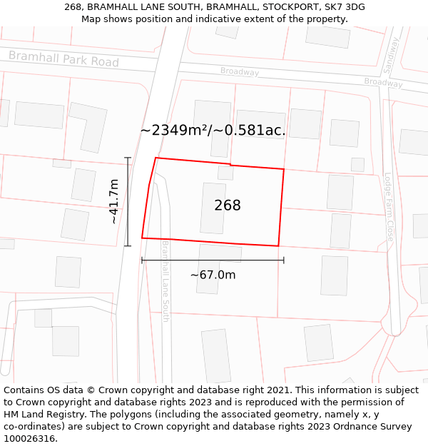 268, BRAMHALL LANE SOUTH, BRAMHALL, STOCKPORT, SK7 3DG: Plot and title map