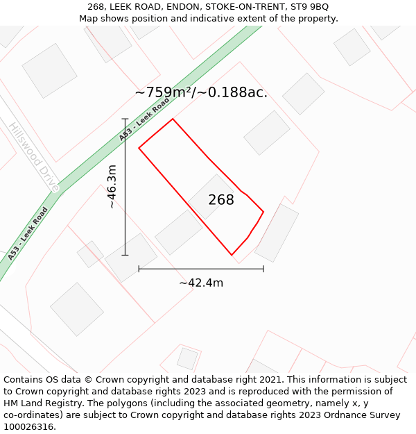 268, LEEK ROAD, ENDON, STOKE-ON-TRENT, ST9 9BQ: Plot and title map