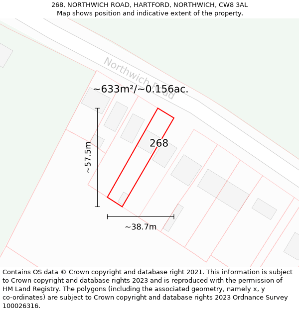 268, NORTHWICH ROAD, HARTFORD, NORTHWICH, CW8 3AL: Plot and title map