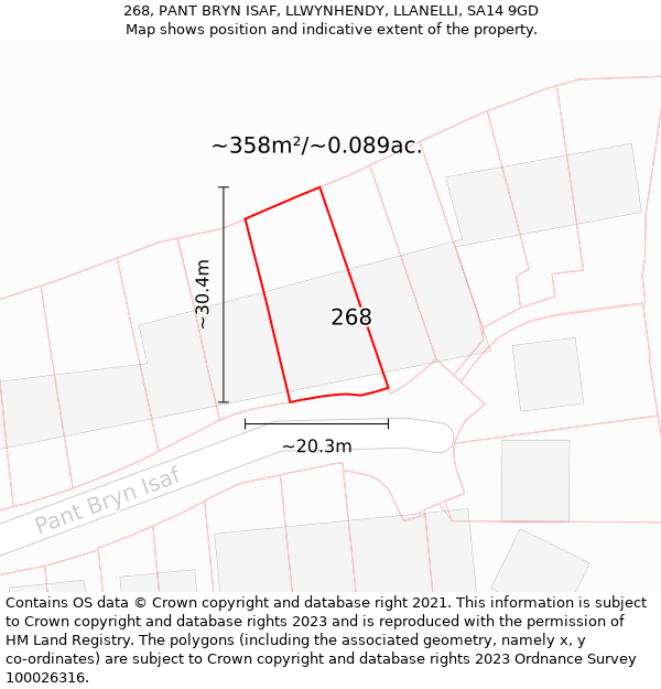 268, PANT BRYN ISAF, LLWYNHENDY, LLANELLI, SA14 9GD: Plot and title map