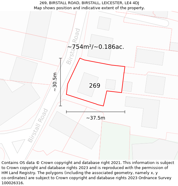 269, BIRSTALL ROAD, BIRSTALL, LEICESTER, LE4 4DJ: Plot and title map