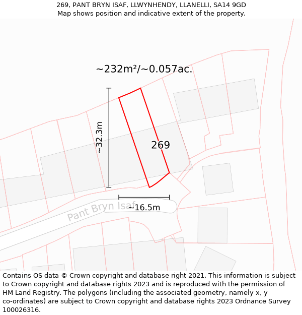 269, PANT BRYN ISAF, LLWYNHENDY, LLANELLI, SA14 9GD: Plot and title map