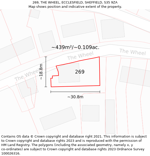 269, THE WHEEL, ECCLESFIELD, SHEFFIELD, S35 9ZA: Plot and title map