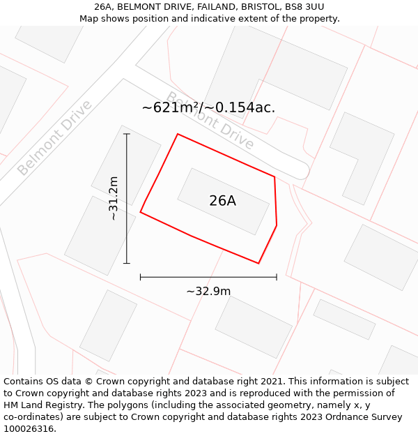 26A, BELMONT DRIVE, FAILAND, BRISTOL, BS8 3UU: Plot and title map