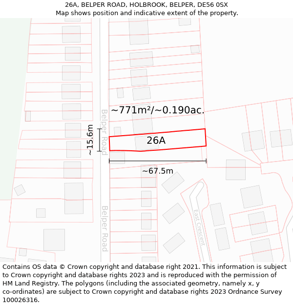 26A, BELPER ROAD, HOLBROOK, BELPER, DE56 0SX: Plot and title map