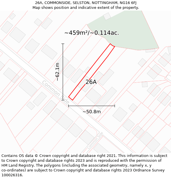 26A, COMMONSIDE, SELSTON, NOTTINGHAM, NG16 6FJ: Plot and title map