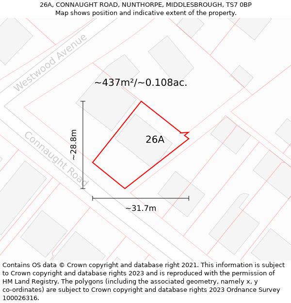 26A, CONNAUGHT ROAD, NUNTHORPE, MIDDLESBROUGH, TS7 0BP: Plot and title map