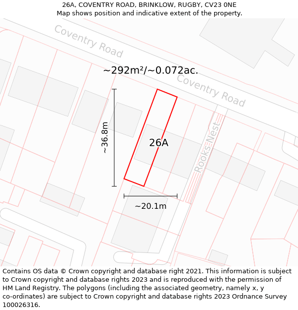 26A, COVENTRY ROAD, BRINKLOW, RUGBY, CV23 0NE: Plot and title map