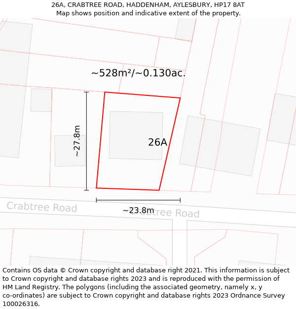 26A, CRABTREE ROAD, HADDENHAM, AYLESBURY, HP17 8AT: Plot and title map