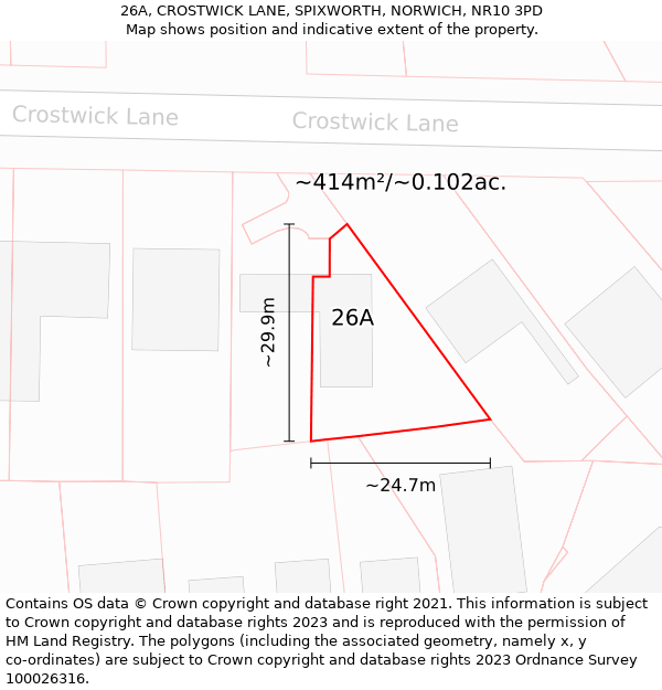 26A, CROSTWICK LANE, SPIXWORTH, NORWICH, NR10 3PD: Plot and title map