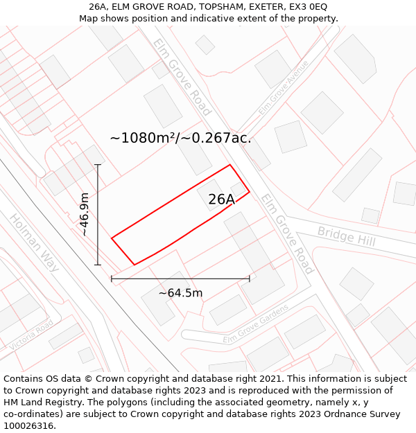 26A, ELM GROVE ROAD, TOPSHAM, EXETER, EX3 0EQ: Plot and title map