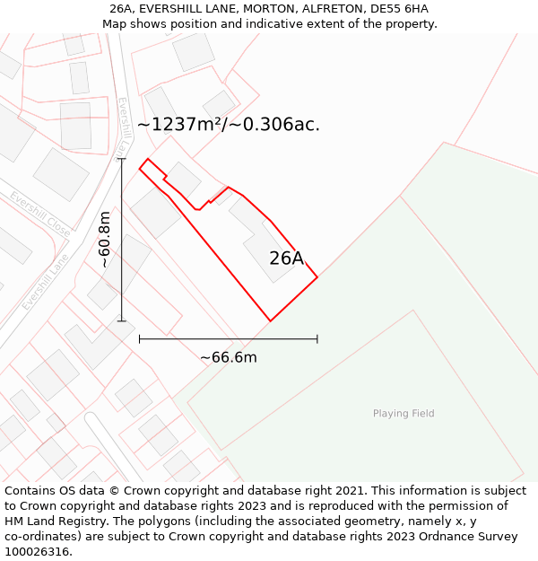 26A, EVERSHILL LANE, MORTON, ALFRETON, DE55 6HA: Plot and title map