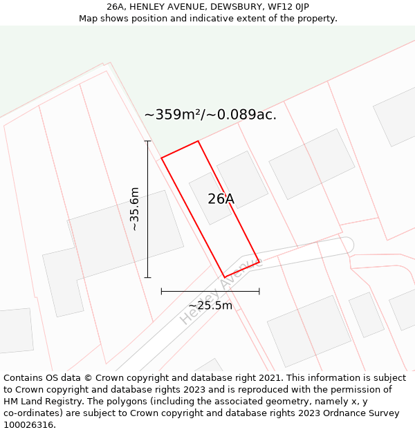 26A, HENLEY AVENUE, DEWSBURY, WF12 0JP: Plot and title map