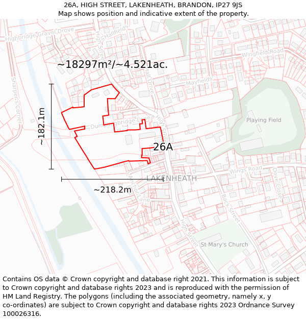 26A, HIGH STREET, LAKENHEATH, BRANDON, IP27 9JS: Plot and title map