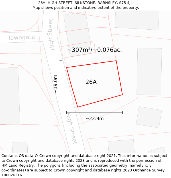 26A, HIGH STREET, SILKSTONE, BARNSLEY, S75 4JL: Plot and title map