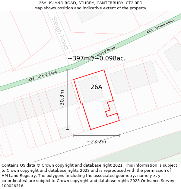 26A, ISLAND ROAD, STURRY, CANTERBURY, CT2 0ED: Plot and title map