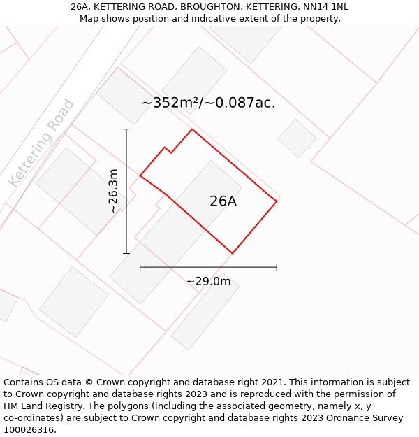 26A, KETTERING ROAD, BROUGHTON, KETTERING, NN14 1NL: Plot and title map