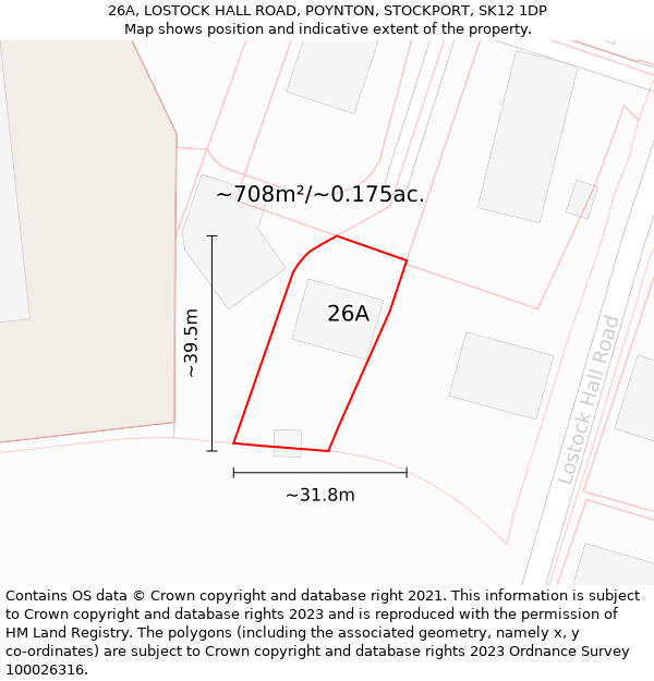 26A, LOSTOCK HALL ROAD, POYNTON, STOCKPORT, SK12 1DP: Plot and title map